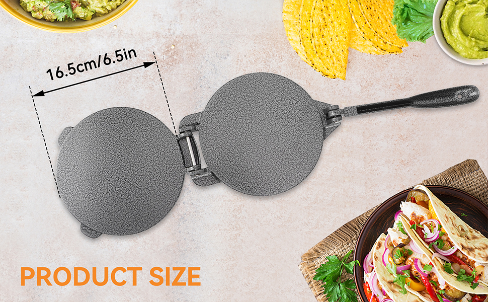 Пресс для тортилій та роті, 16.5 см, алюмінієвий, для тортилій, роті, кесадільї, бурріто, емпінад, з ручним притисканням