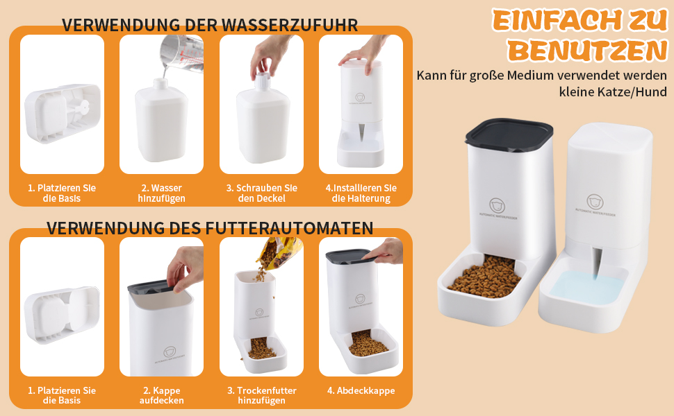 Автоматичний годівниця для котів, 2.1 кг, годівниця та диспенсер води для собак 3.8 л, без електромережі, без PBA, для подорожей, білий