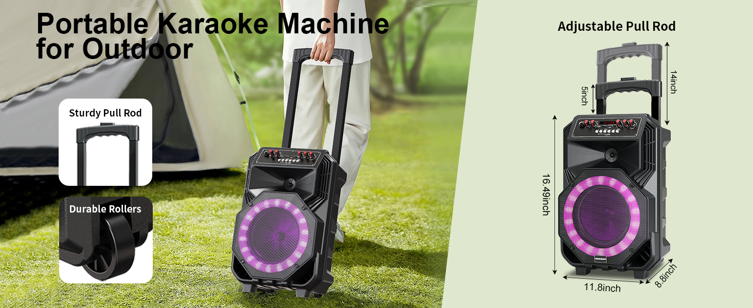 Караоке-машина з 2 бездротовими мікрофонами, коліщатками та ручкою-телескопом - портативна Bluetooth-система з акумулятором 8800mAh, PA-система з підсвічуванням, регулюванням басів/високих частот/ефектом ехо для вечірок, для дому A5