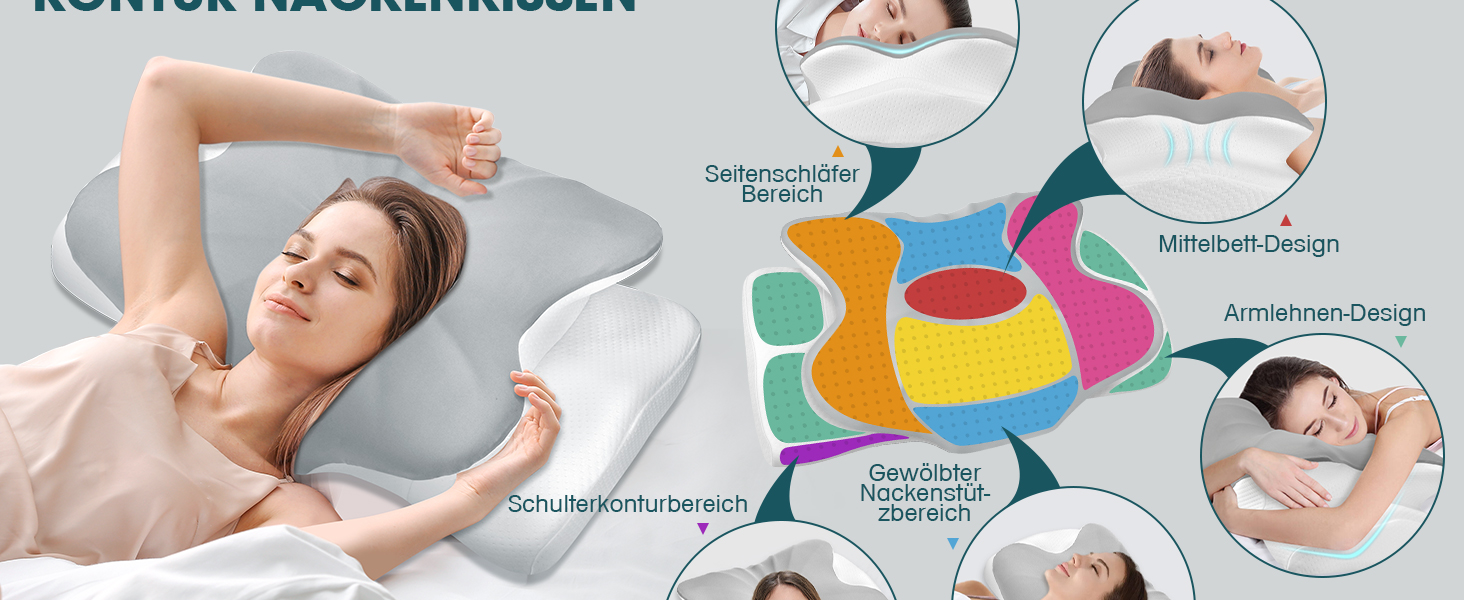 Ортопедична подушка для шиї Fwiull, подушка від хропіння, з піною з пам'яті, ергономічна, для сну на боці, спині та животі