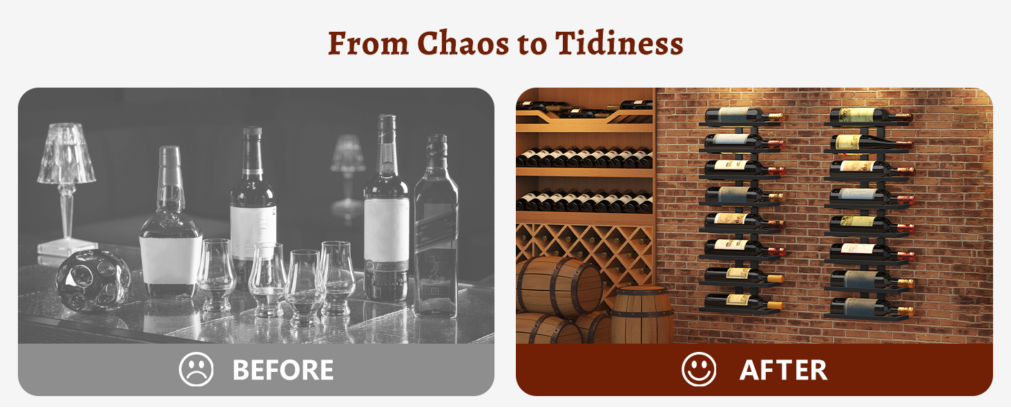 Настінна вітрина для вина FAVOOOSTY з 8 полицями, металева, чорна. Підійде для вітальні, спальні, винного підвалу. 1 комплект