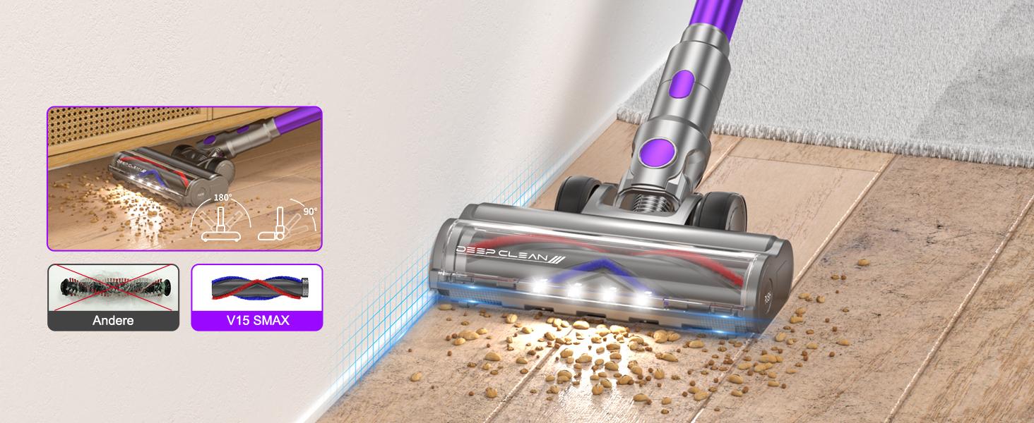 Бездротовий пилосос Vistefly V15s Max з акумулятором, 55000Pa, 75 хвилин роботи, 580W, сенсорний екран, 8 в 1, автоматичне розпізнавання пилу, для шерсті тварин, твердих поверхонь та килимів