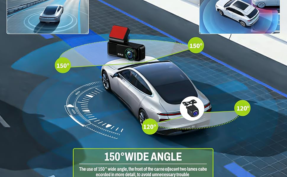 Відеореєстратор CAMECHO 4K Dual (передній + задній) з GPS, WiFi, ADAS, BSD, LCA, нічна зйомка, 150° кут огляду, IPS 3.16