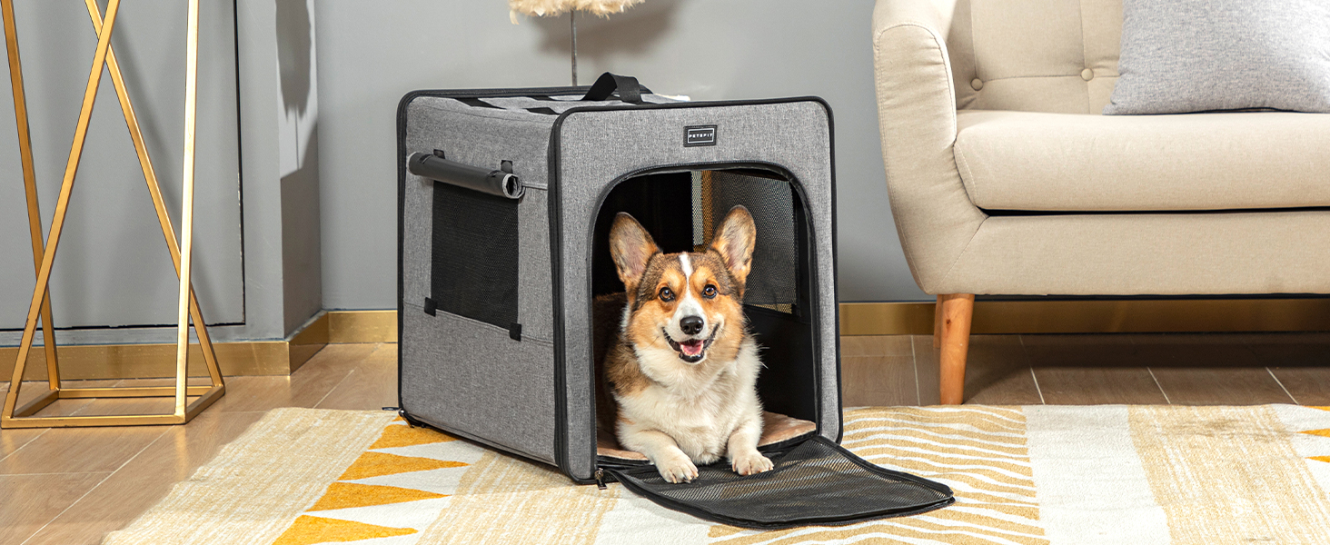 Транспортна переноска для собак Petsfit, сірого кольору, M 61x46x53.5 см. Зручна переноска для собак середніх порід, підходить для подорожей.