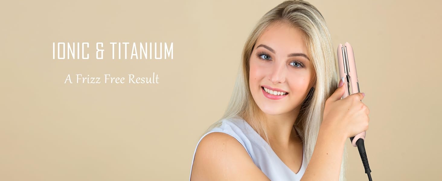 Випрямляч для волосся FUNTIN S10 - 100% титаніове покриття, іонізація, 2.5 см (рожевий)