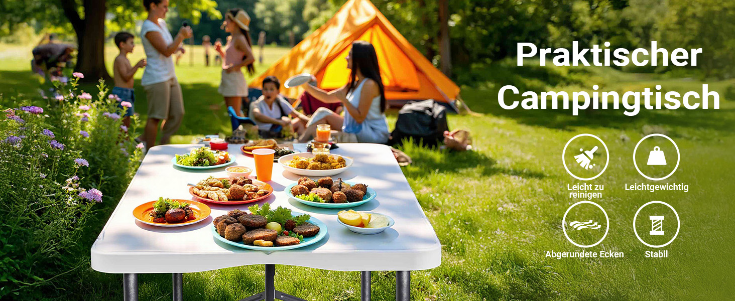 Складний кемпінговий стіл Wiltec 122x60x75 см з ручкою для перенесення - для пікніка, саду, вечірок