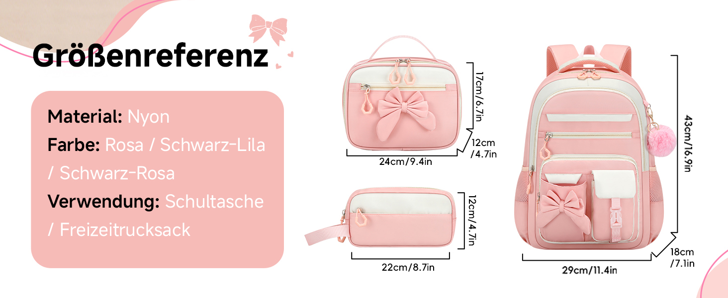 Шкільний рюкзак для дівчаток 3 в 1: рюкзак, ланч-бокс, пенал. Kawaii дизайн, 3-7 клас, для гімназії. Антикрадіжна сумка, 24L, фіолетово-чорний колір.