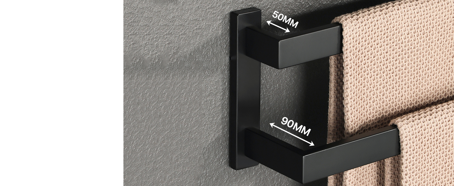 Тримач для рушників SAYAYO: настінний, багаторівневий, для ванної та кухні, 64 см (чорний)