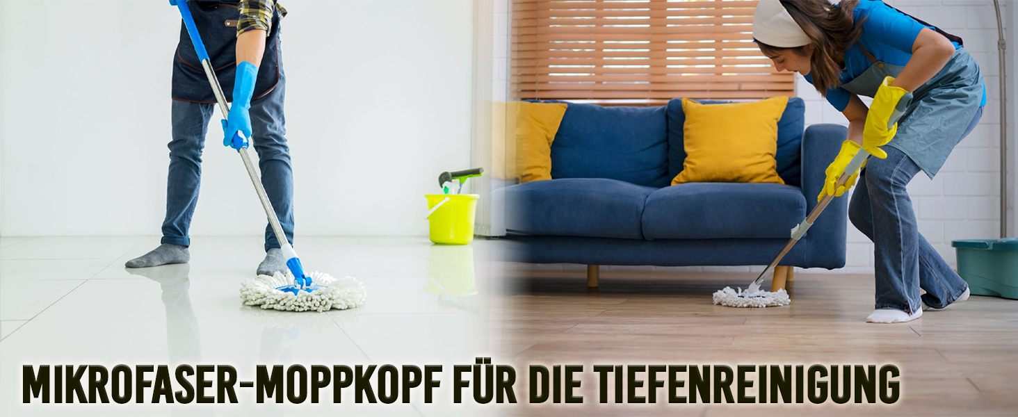 Набір для миття підлоги ARSUK з відром та функцією віджиму – 4 змінні насадки | 360° обертання | Підходить для паркету, плитки та ламінату