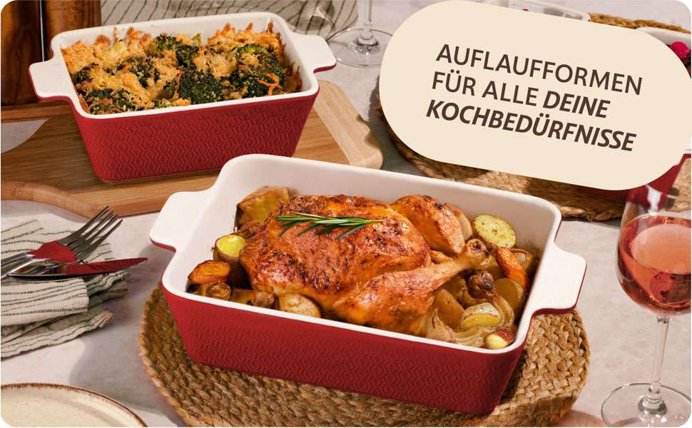 Форма для запікання Praknu Groß - Лазанья з кераміки з високим бортиком - Форма для запікання, тирамісу та запіканок - червона