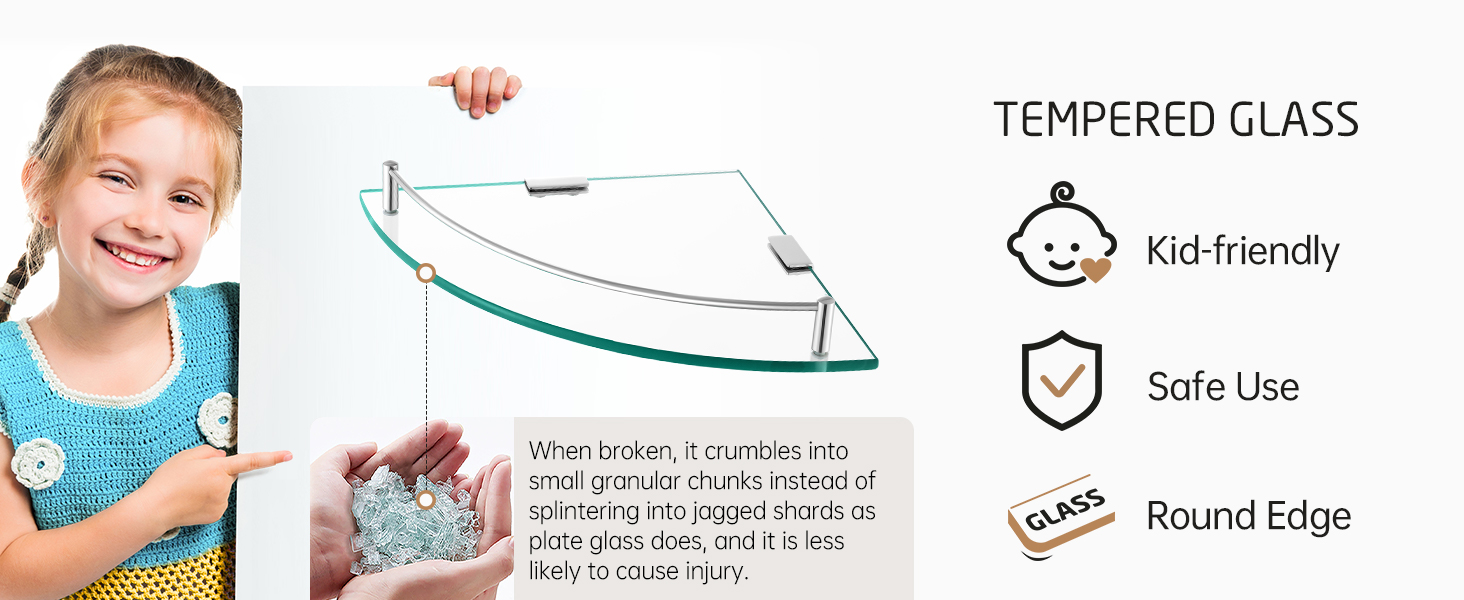 Скляна поличка для душу/ванної кімнати KES, скляна поличка для душу, поличка для ванної кімнати, нержавіюча сталь SUS304, BGS101A--P, щітка, 2 шт.