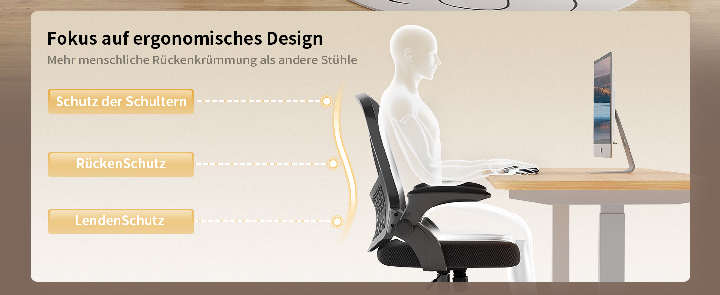 Офісний стіл Naspiro Ergonomic з регульованими підлокітниками, підтримкою попереку та дихаючою сіткою, чорний (без підголівника)