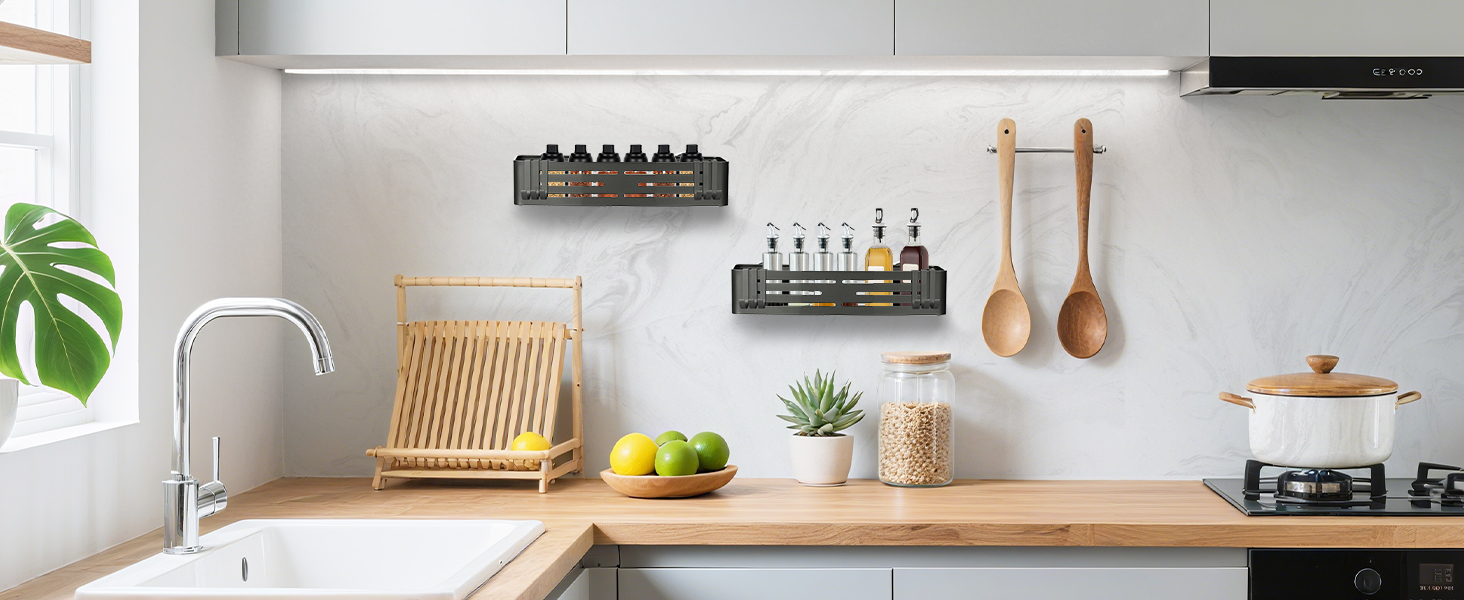 Поличка для душу Lekesky без свердління, кутова, з міцними присосками, алюміній, нержавіюча сталь, знімна, для ванної кімнати, кухні, орендованого житла (набір 2 шт.), колір: Gunmetal Grey, прямокутна