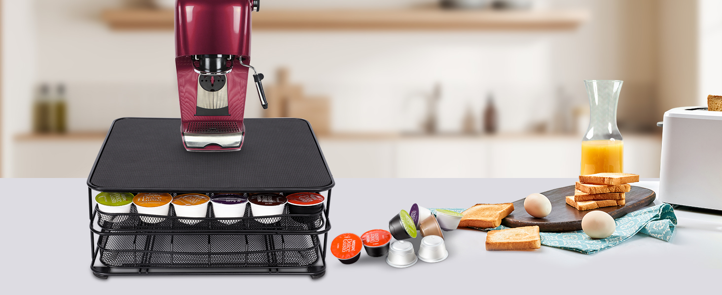 2-Tier Dolce Gusto Capsule Organizer - Holds 72 Capsules - Non-Slip Coffee Capsule Holder & Dispenser