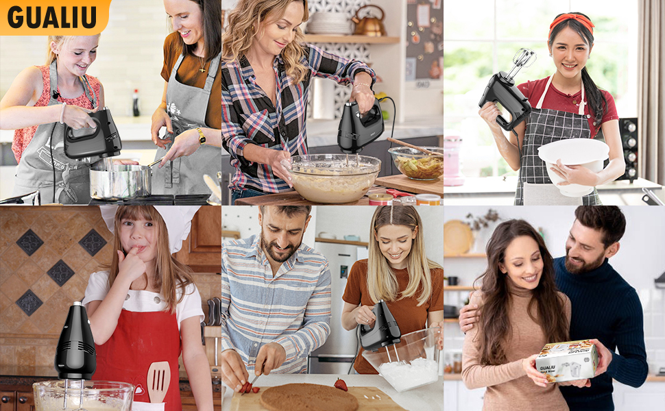Електричний ручний міксер 300W з нержавіючої сталі, вінчики та гаки для тіста, 5 швидкостей, Turbo Boost, для випічки, тортів, яєць, збивання, чорний