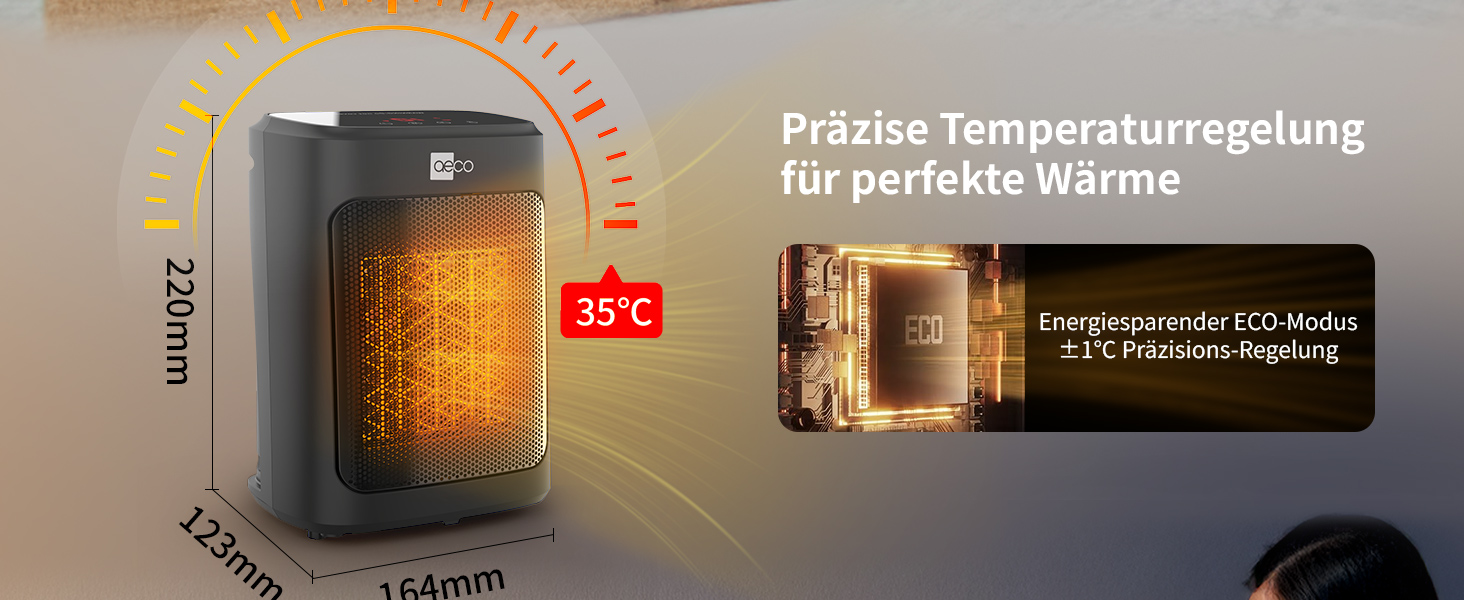 Електричний обігрівач Aeco EcoHeat Boost 58 см з пультом керування, 2000W, LED ECO-режим, таймер 24H, 4 режими, тиха керамічна панель, термостат, захист від перегріву та перекидання