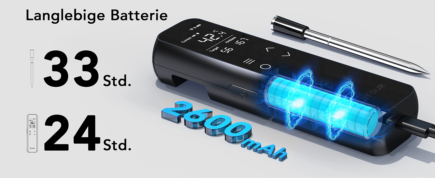Бездротовий термометр для м'яса з Wi-Fi, LCD-базою та Bluetooth, ±0,5°C, BF-70