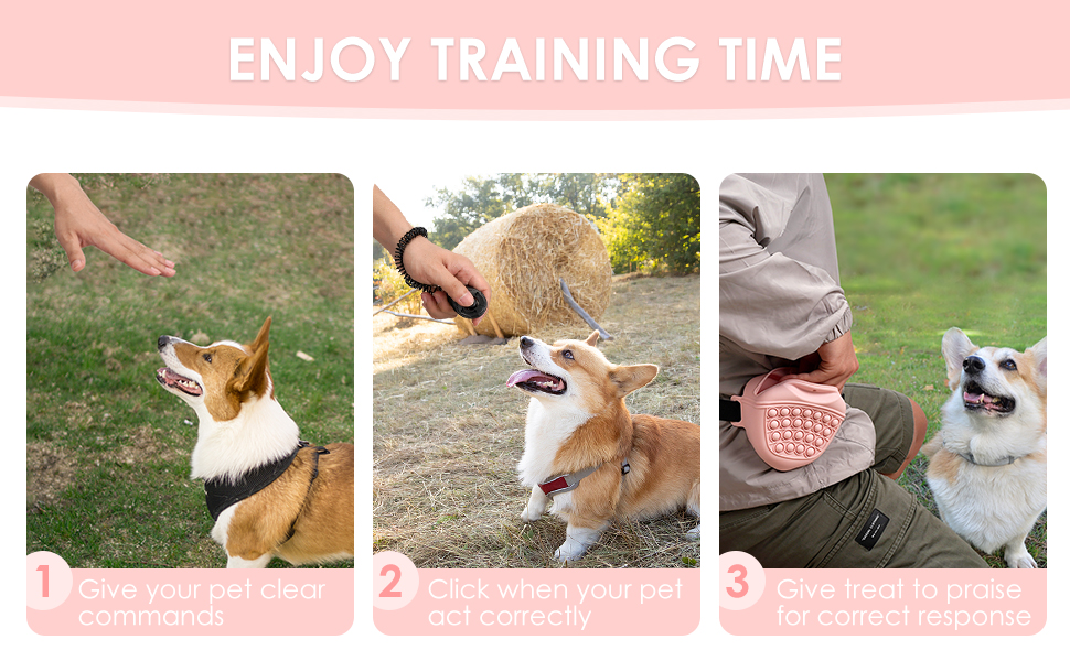 Сумка для ласощів для собак Gobeigo з кликером для дресирування, на пояс, рожева