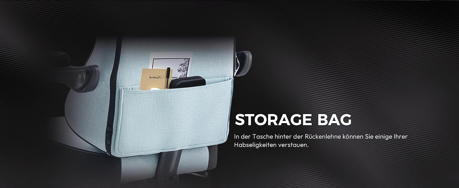 Ігровий крісло Dowinx з тканиною, пружинним сидінням та масажем попереку, з підніжкою для дорослих. Ергономічне, велике та високе крісло для офісу та ігор, до 135 кг, колір - аква