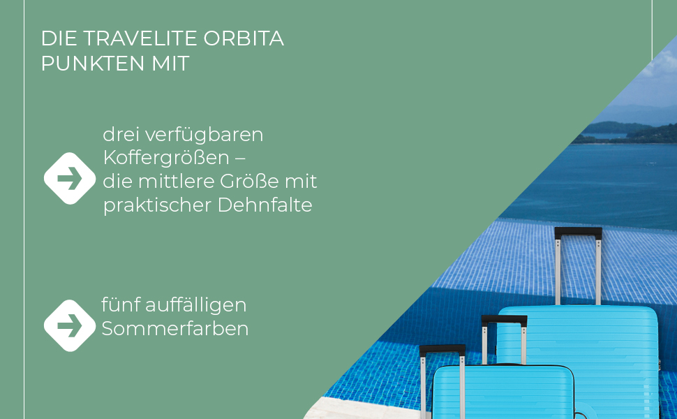 Чемодан Travelite ORBITA середній, розширюваний, 67 см, 68-78 літрів, 4 колеса, TSA-замок, тюрквіс