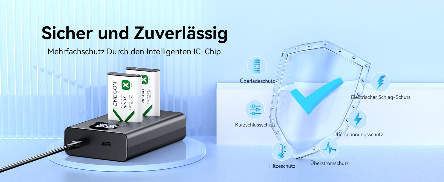 Акумулятор ENEGON NP-BX1 (1300mAh, 2 шт.) з LCD-зарядним пристроєм для Sony NP-BX1, ZV-1, Cyber-Shot DSC-RX100 (усі моделі) та HDR-CX405