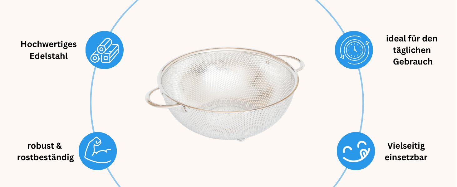 Німецьке сито з нержавіючої сталі з ручками – міцне кухонне сито для макаронів, овочів та іншого, стабільне та довговічне