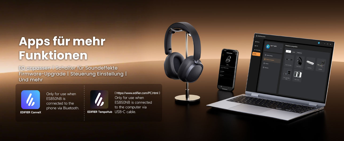 Навушники бездротові Edifier ES850NB з шумозаглушенням, Hi-Res Audio, Bluetooth 5.4, коричневі