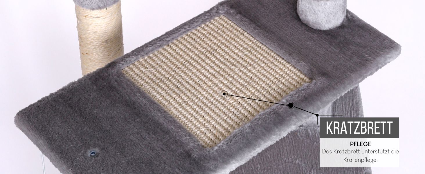 Котячий будиночок Lionto з лежанкою та печерею, 75 см, з сизалевого мотузка та плюшу, 2 м'ячики з дзвіночками, для кошенят та дорослих котів, сірий