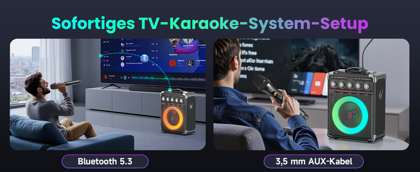 Караоке машина JYX з 2 бездротовими мікрофонами, портативна караоке система з підсвіткою RGB для дорослих та дітей - портативна Bluetooth караоке-бокс з мікрофоном та PA-динаміком, чорний Tx05