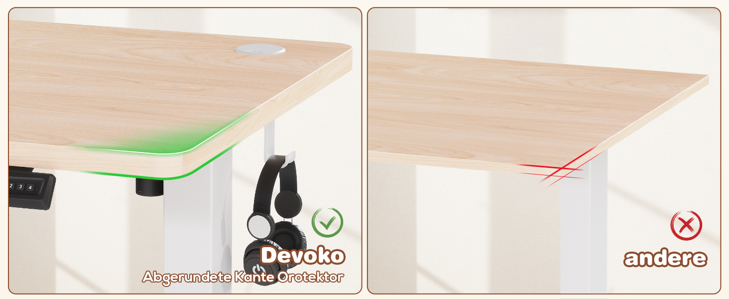 Devoko Electric Standing Desk with Memory - 160x60cm Beige