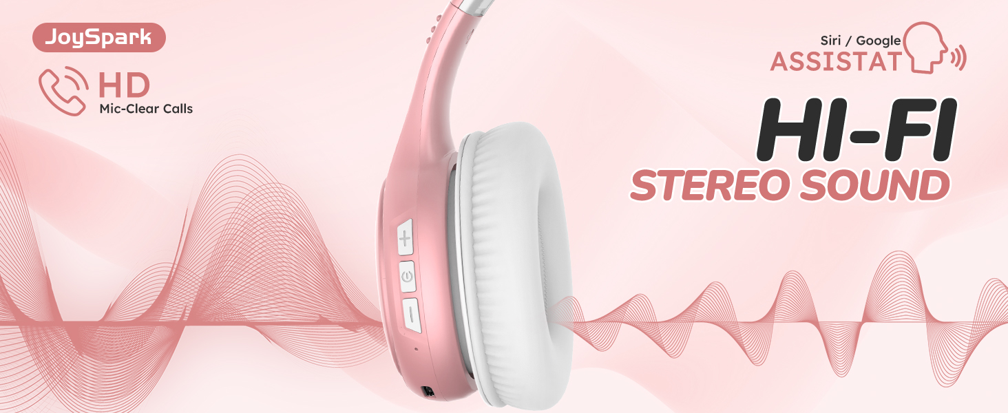 Дитячі Bluetooth навушники JoySpark з мікрофоном, рожеве золото, 60 годин роботи, Bluetooth 5.4, Type-C, обмеження гучності 85/94 дБ