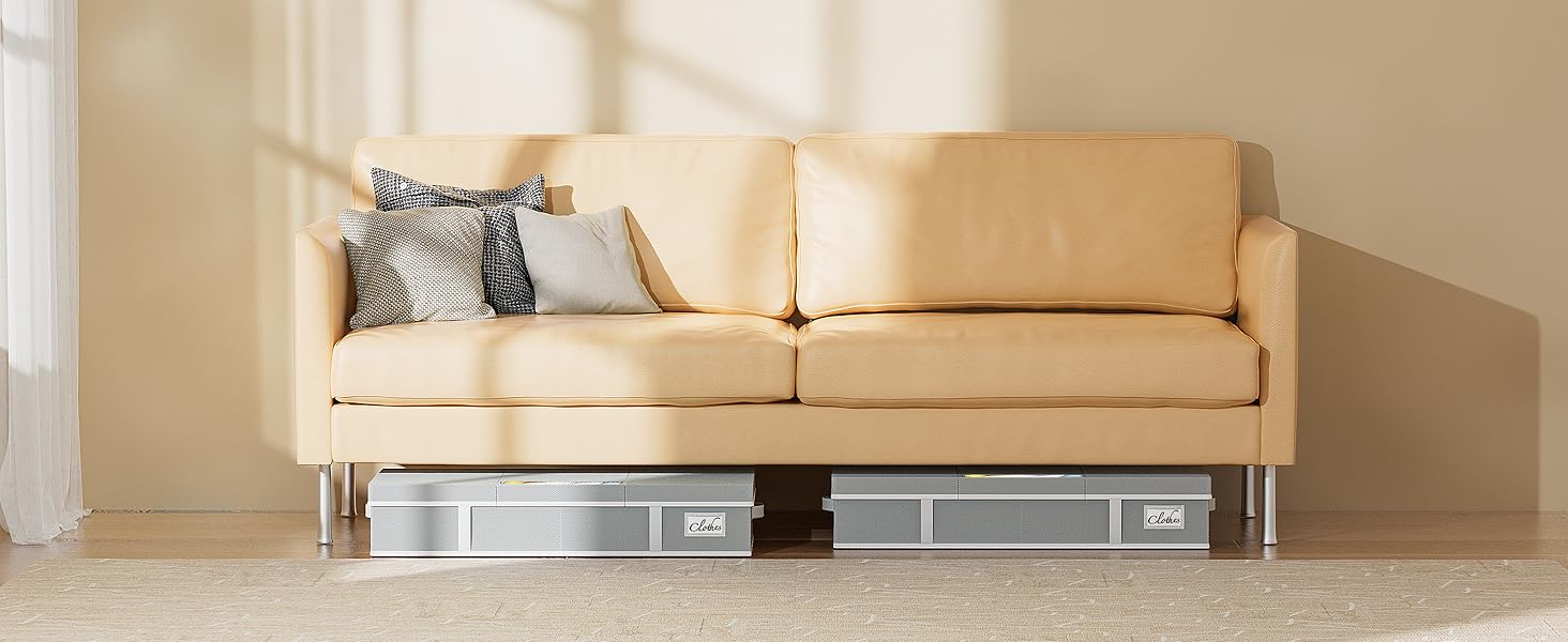 Комод під ліжко LAMU 2 шт., ящик для зберігання під ліжко з кришкою, великий, складний, сумка для зберігання одягу з віконцем та 4 ручками для ковдр, одягу, взуття, сірий, 80x40x15 см, 48 л, сірий