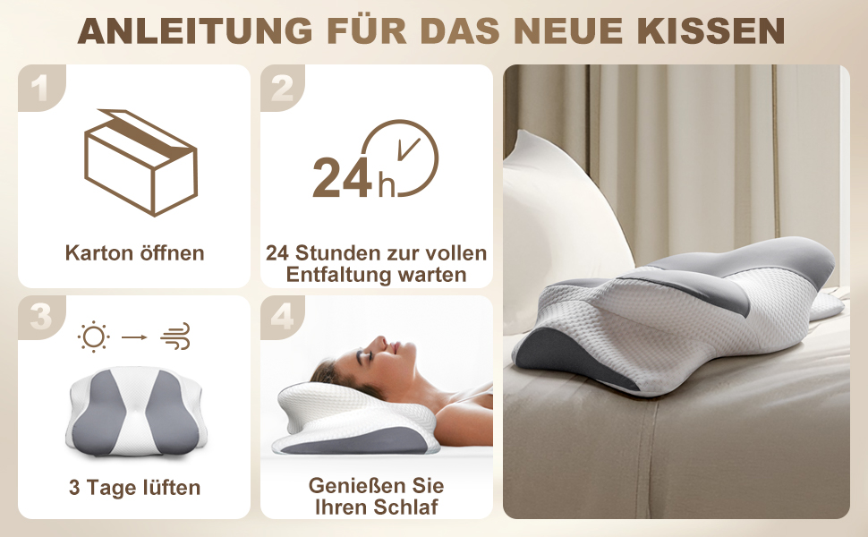 Ортопедична подушка для шиї та плечей, Memory Foam, 66x40x14 см. Підходить для сну на спині, боці та животі. Підтримка шиї. (1 шт.)