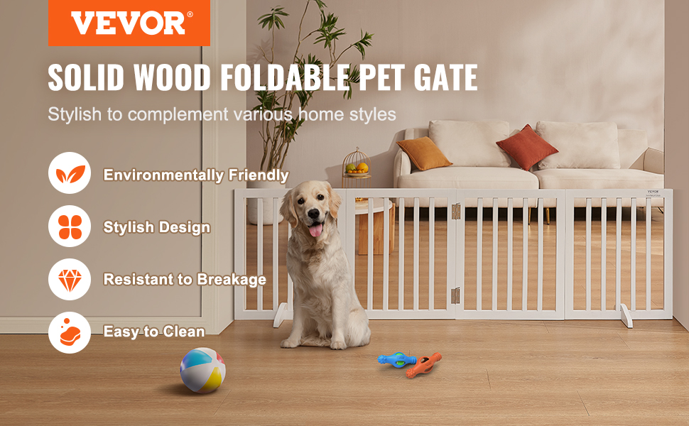 Ворота для собак VEVOR, захист для домашніх тварин, 508 x 610 мм, 4-секційні, розкладні, білі. Захист для сходів та дверних прорізів.