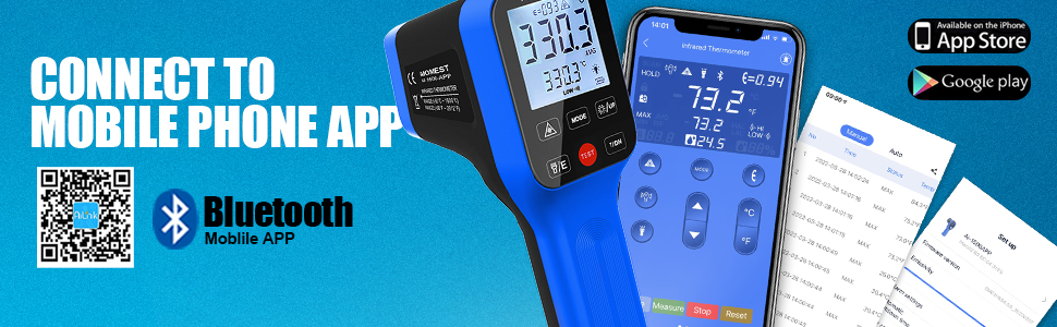 Інфрачервоний термометр AIOMEST з логуванням даних через APP, промисловий IR пірометр 1600°C | Оптика 30:1 з подвійним лазером | Температурна пістолета для вимірювання температури для HVAC, промислових печей, кузень та піци | Bluetooth-з'єднання