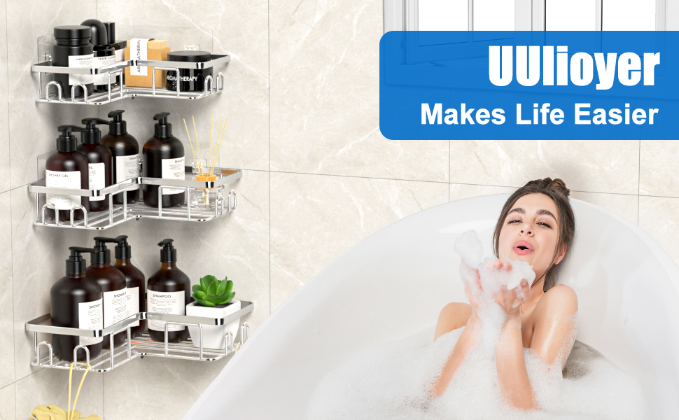 Набір з 3 кутових полиць для душу без свердління, вологостійкий та антикорозійний, органайзер для ванної кімнати, тримач для шампуню та гелю для душу (чорний та срібний)
