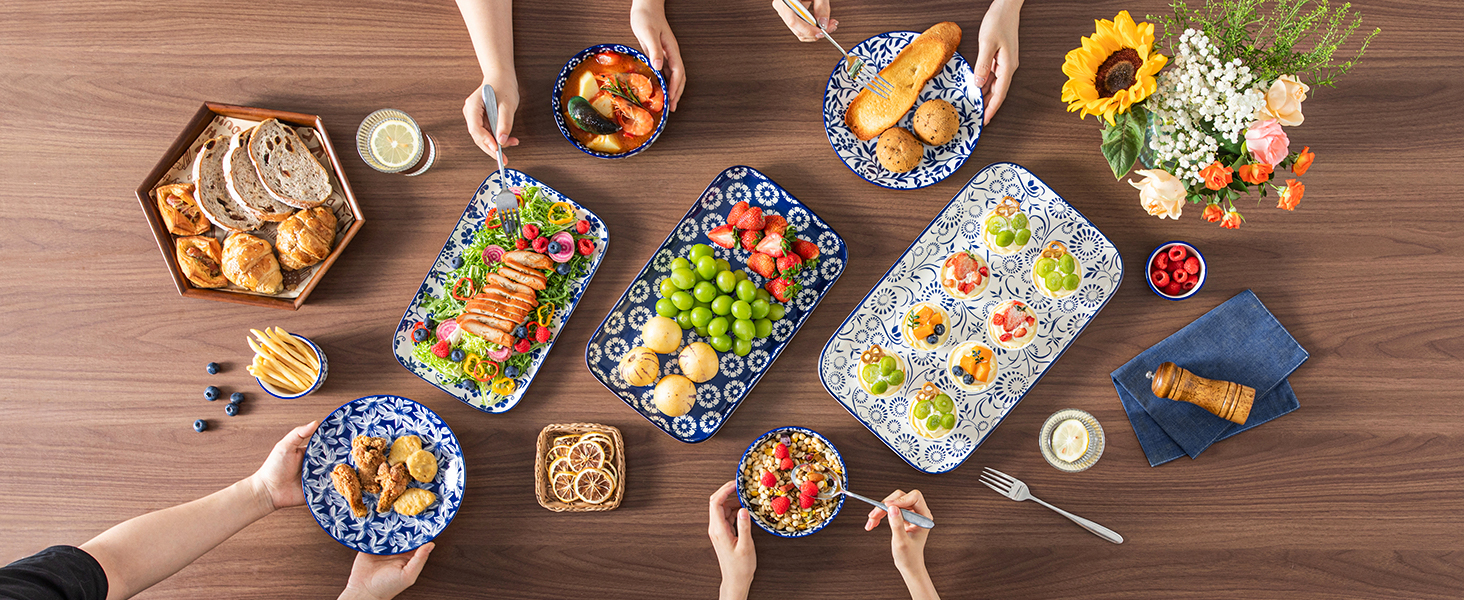 Набір сервірувальних тарілок Vancasso SELENE, 3 шт., блакитно-білий, для свят, сніданків, фуршетів