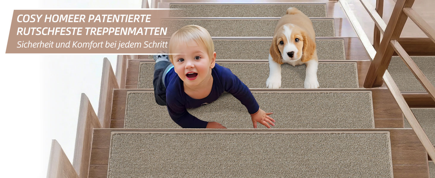 Ковзаючі сходи COSY HOMEER, 15 шт., 70x22 см, самоклеючі, машинне прання, 100% поліестер, TPE-підкладка, для дітей, літніх людей та домашніх тварин