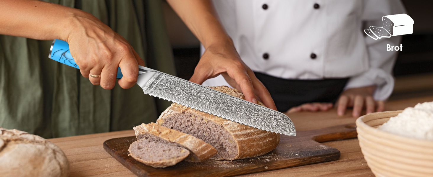 Ніж кухарський Kiritsuke з дамаської сталі, 18.8 см, VG-10, ергономічна ручка з натуральної смоли, подарункова коробка (блакитний)