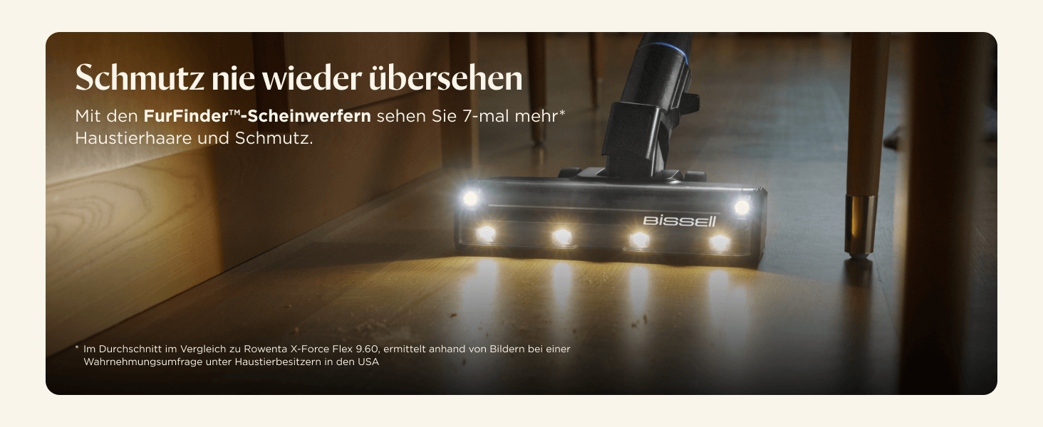 Бездротовий пилосос Bissell PowerClean FurGuard з акумулятором, 280W, самоочищувана щітка, світло FurFinder, HEPA-фільтр, акумулятор 2500 mAh, час роботи 50 хв, щітка FurGuard 4091N для видалення шерсті тварин