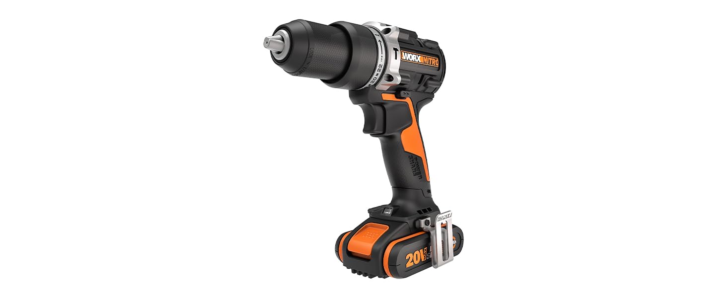 WORX NITRO WX352 Акумуляторний ударний дриль-шуруповерт Set 20V - безщітковий двигун, 60Nm, 2-швидкісна коробка передач, LED-підсвічування, комплект з 2 x 20V 2Ah акумуляторами та 2A зарядним пристроєм