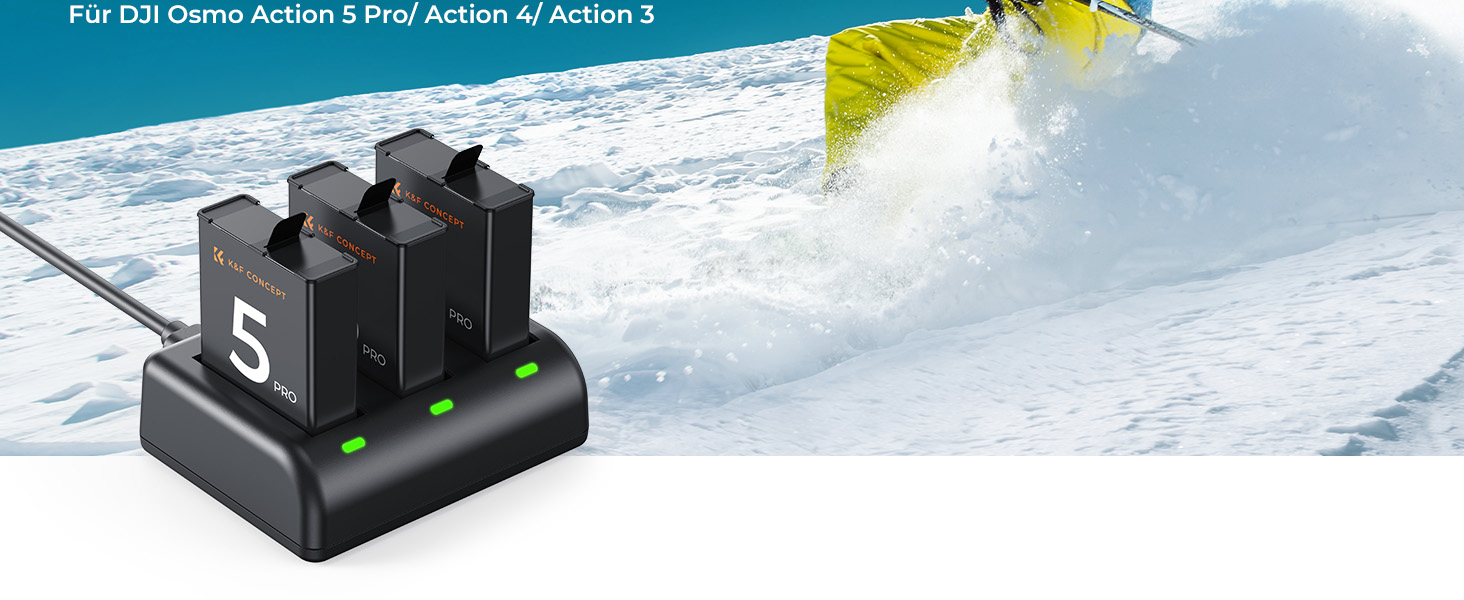 Акумулятор K&F Concept OSMO Action 5 2100mAh + Зарядний пристрій 3-слотовий + Експрес-кейс для карт, сумісний з DJI OSMO Action 5 Pro, Action 4, Action 3 та Osmo 360