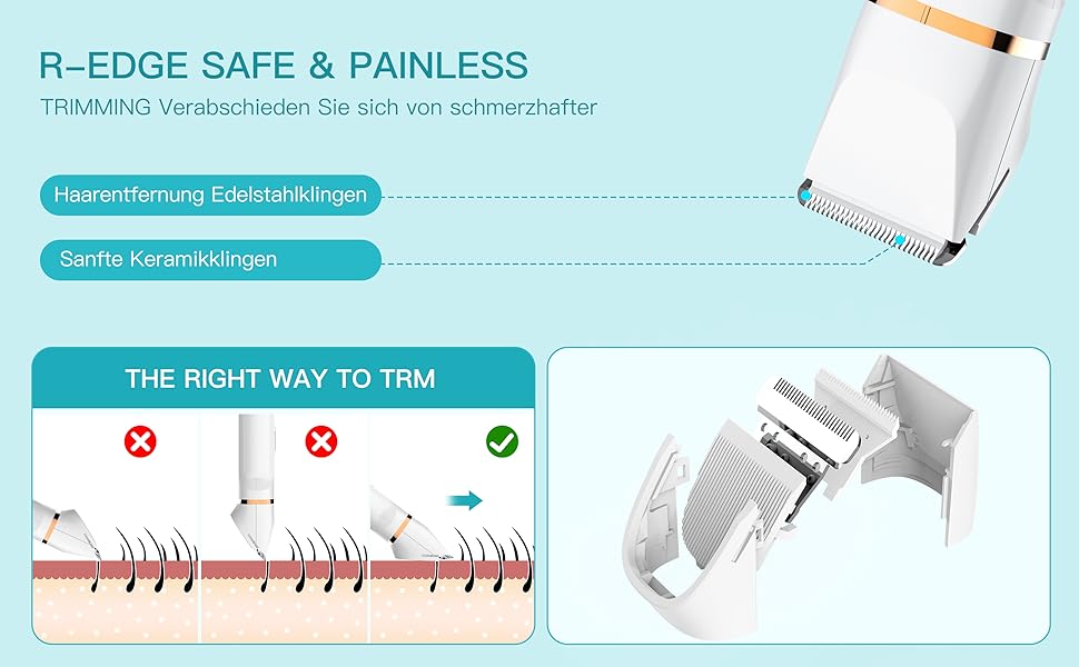 Електричний тример для бікіні 3-в-1 для жінок: тример для обличчя та інтимної зони, для чутливої шкіри. Вологостійкий, для мокрого та сухого використання, перезаряджається