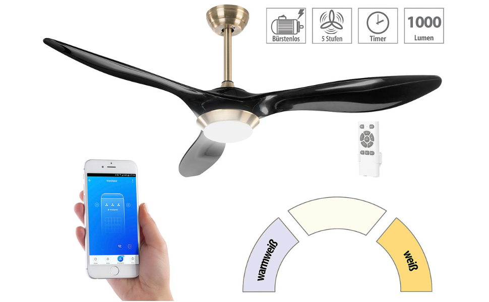 Стельовий вентилятор Sichler з LED-лампою та керуванням Alexa: 2-в-1, Wi-Fi, голосове керування, таймер, 1000 лм