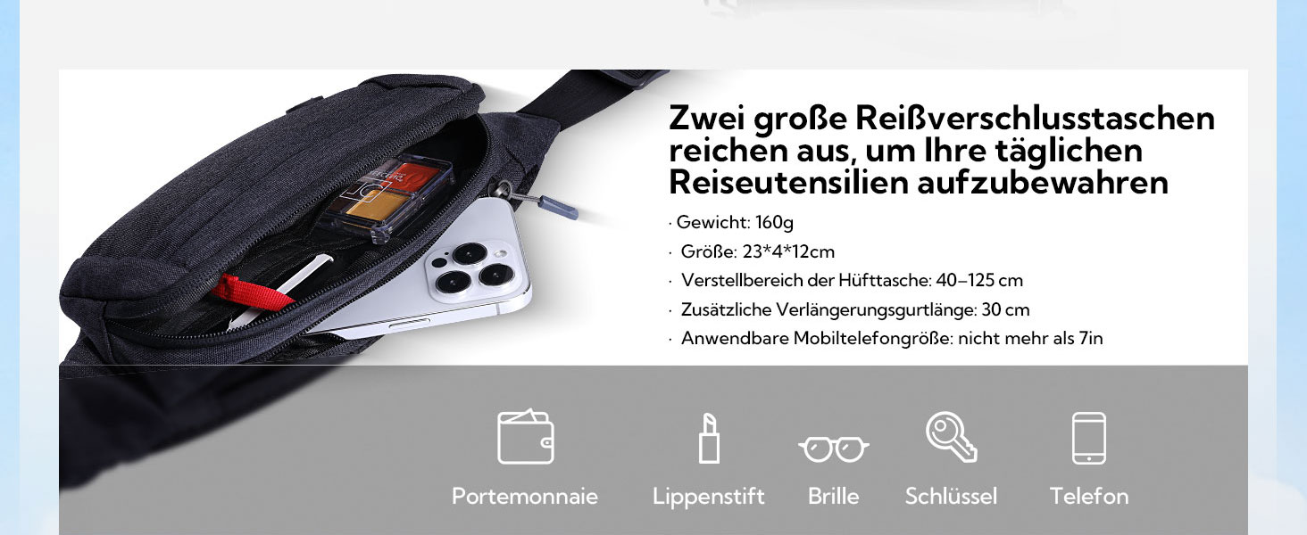 Вотерфлай: Поясна сумка на пояс для чоловіків та жінок. Спортивна сумка-чохол на стегно, ідеальна для подорожей, прогулянок з собакою та активного відпочинку на природі. Чорна, з регульованим ремінцем.