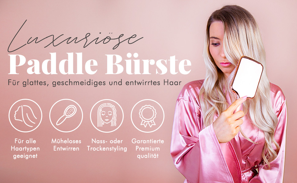 Щітка для волосся без заплутування - розпушувальна щітка для жінок - Paddle Brush - м'які щетинки для волосся та шкіри голови - підходить для всіх типів волосся (Рожеве золото & Білий)