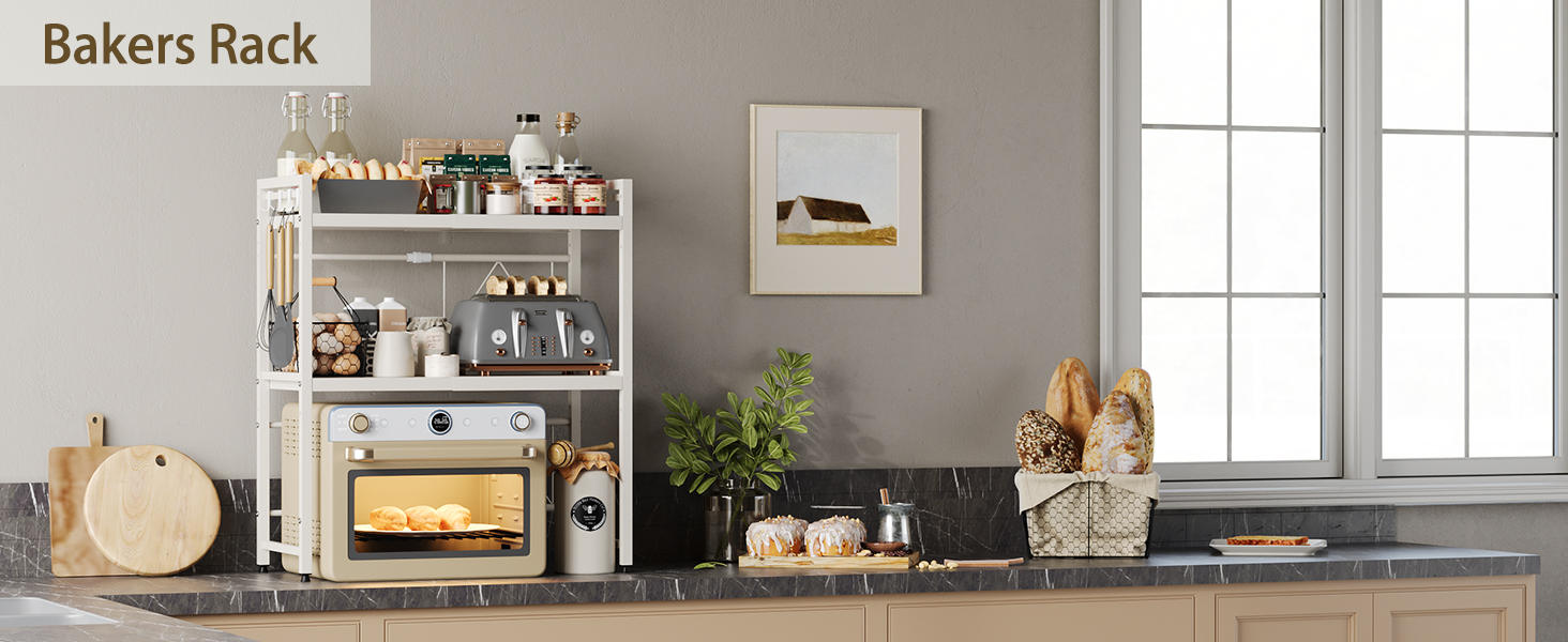 Підставка для мікрохвильової печі NETEL 3-ярусна, розширювана, з 8 гачками, чорна