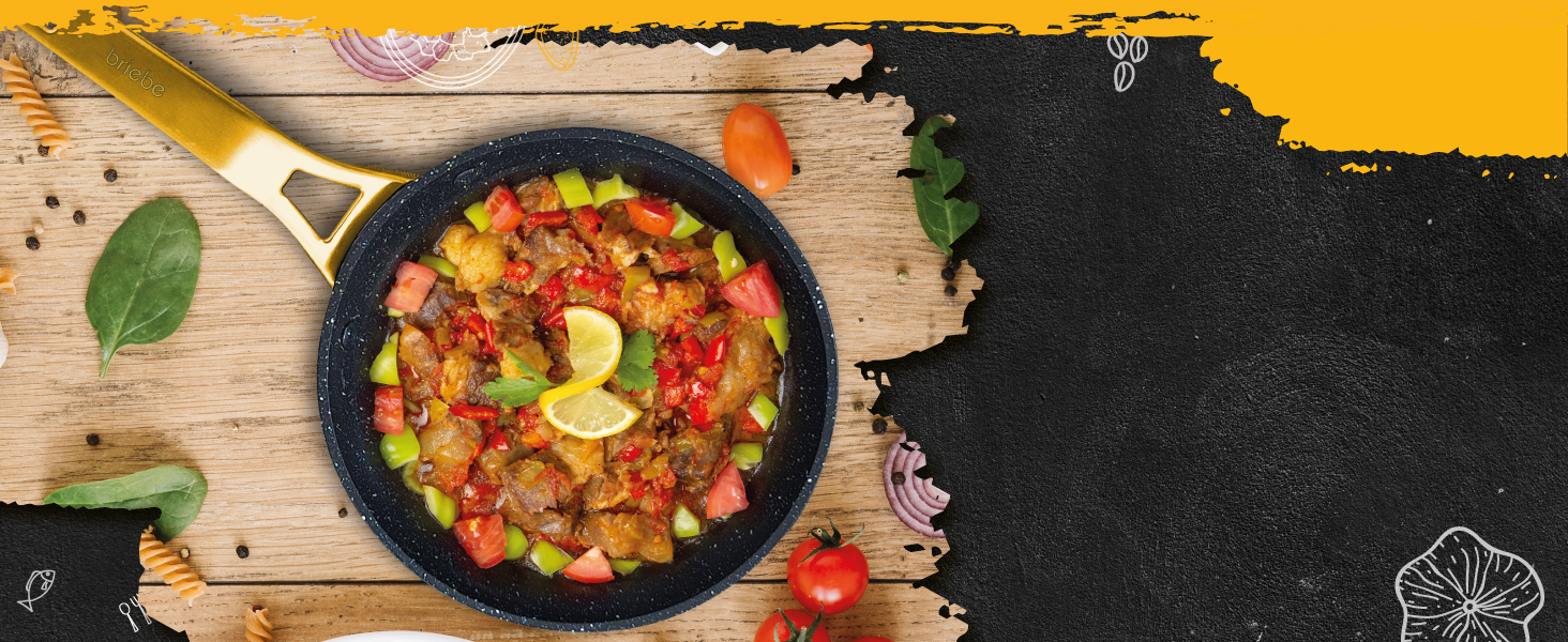 Набір сковорідок Briebe Gold Titanium Set (3 шт.) з титановою поверхнею, антипригарне покриття, для індукційних плит, діаметр 18-20-24 см, коване алюміній, без PFOA, професійні ручки з нержавіючої сталі, сумісний з газовими та склокерамічними плитами