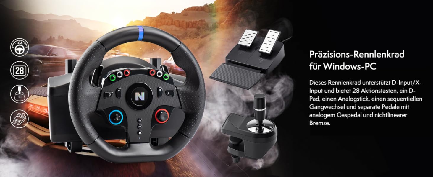 NITHO Ігрове кермо з педалями та перемикачем передач, 270 градусів для PS4, PC, Xbox One, Xbox Series X|S та Switch, Zero Dead Zone Racing Wheel (Drive Pro ONE PC)