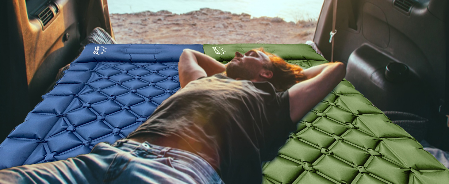 Каремат для кемпінгу Saphirblau: самонадувний килимок для відпочинку на природі з помпою та подушкою